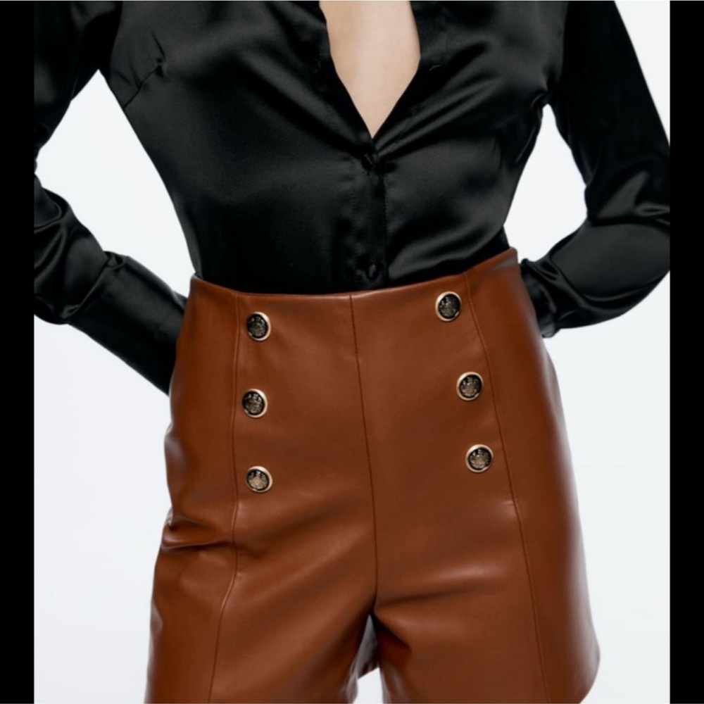 Zara Brown leather Shorts - Picture 6 of 16